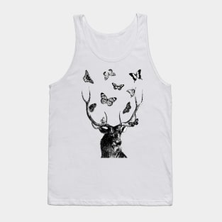 Stag and Butterflies | Black and White | Tank Top